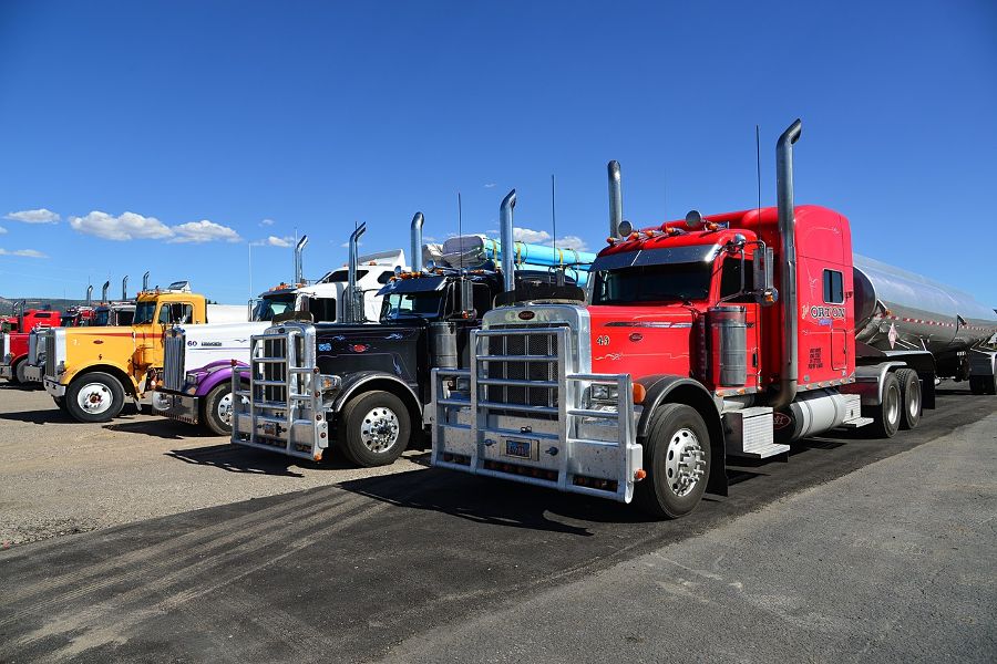 fleet of trucks lined up